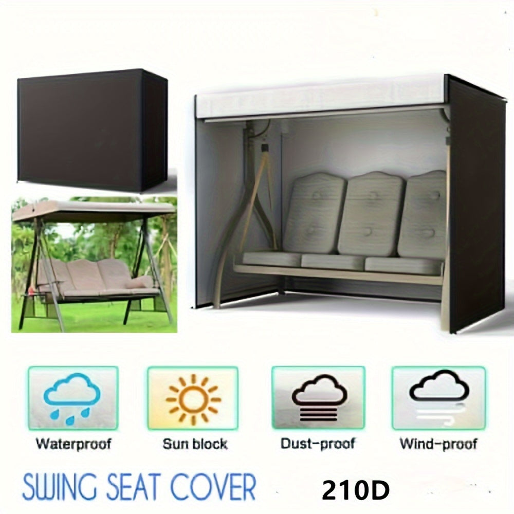 Durable black polyester swing cover protects garden rocking chairs from rain and dust, 220x125x170cm, with zip closure.