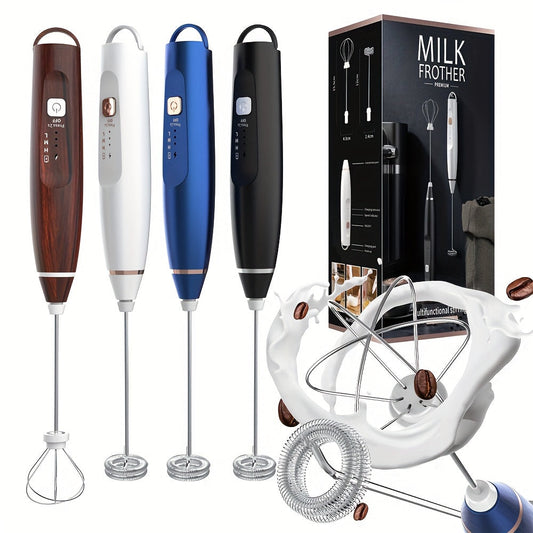 Durable Plastic Electric Milk Frother Handheld with 3-Speed Adjustable USB Rechargeable Feature, Comes with 2 Stainless Steel Whisks for Cappuccinos, Hot Chocolate, Milkshakes, and Eggs - Conveniently Portable.