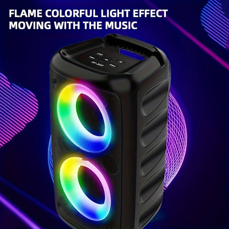 MOKiN Portable Wireless Speaker with Subwoofer, Wired Microphone, RGB Party Lights, FM Radio, TWS Connection, TF Card Slot, Cinema Quality Sound, Dynamic Bass, Type-C Charging, Compact