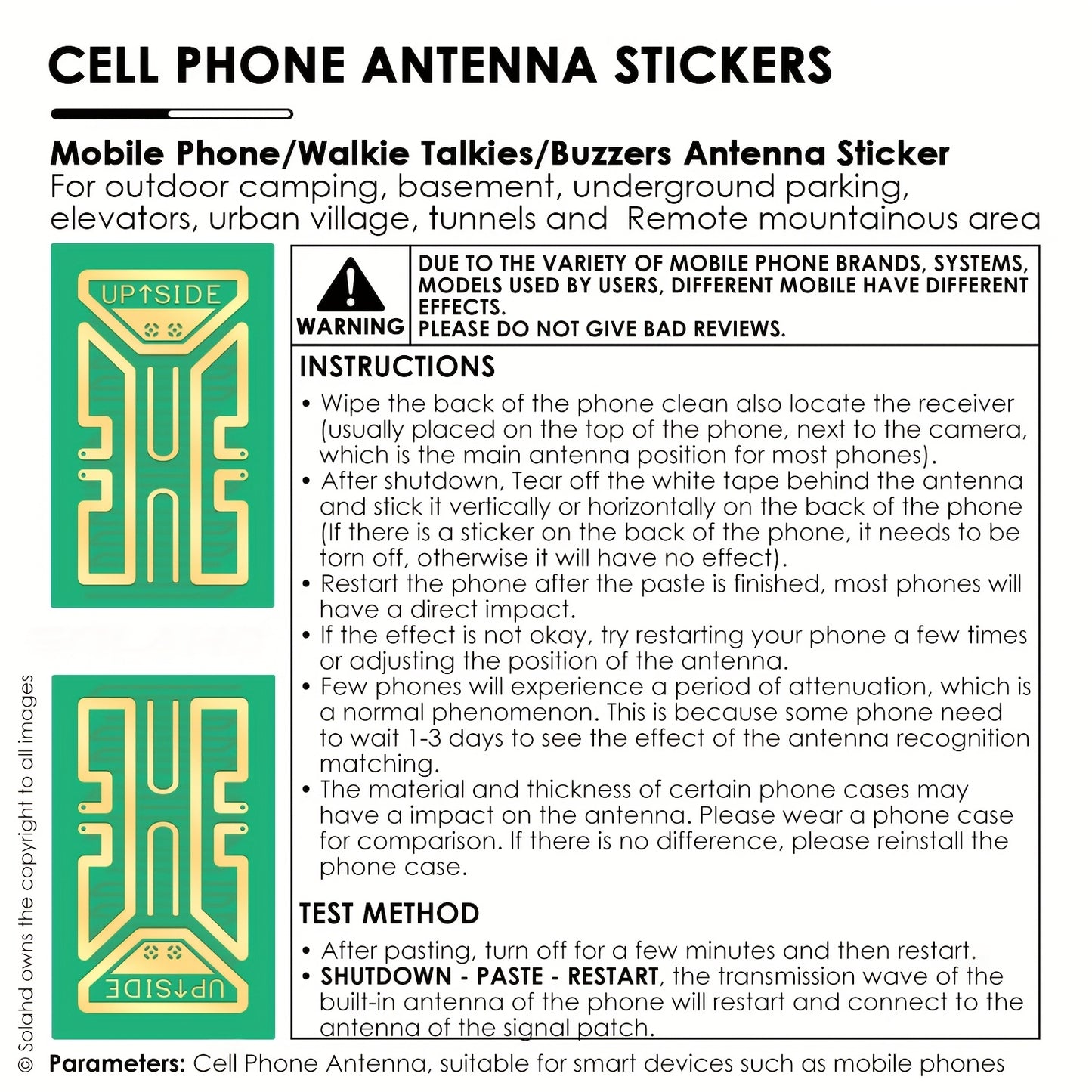 Compact, lightweight antenna stickers for portable devices enabling network connections in isolated areas, ideal for outdoor enthusiasts. Can be used with computers and wireless gadgets.