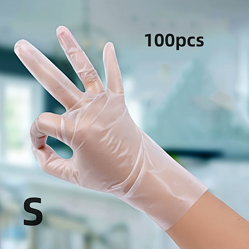 100pcs Premium TPE Disposable Gloves - Clear, Thick, Durable, Powder-Free, Anti-Static - Ideal for Cleaning, Beauty Salons, Pet Care, Household Cleaning.