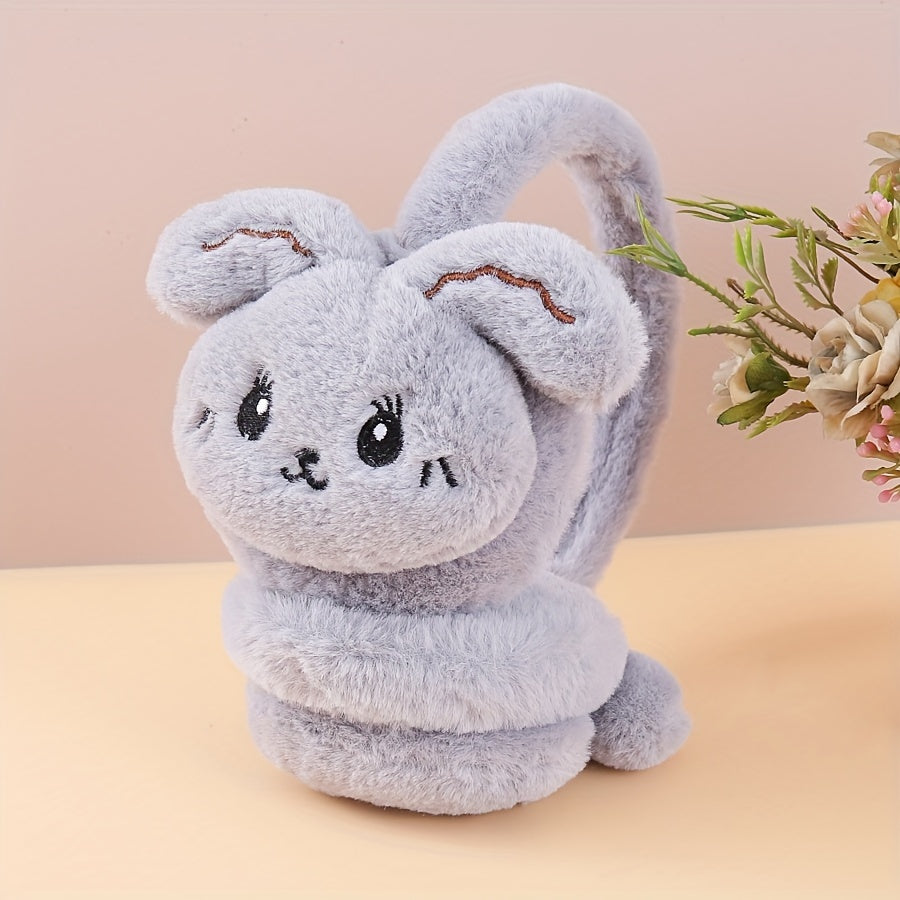 Korean Style Plush Warm Ear Muffs with Cute Cartoon Rabbit Design - Made of Knitted Polyester and Spandex, Hand Wash Only - Available in Multiple Colors