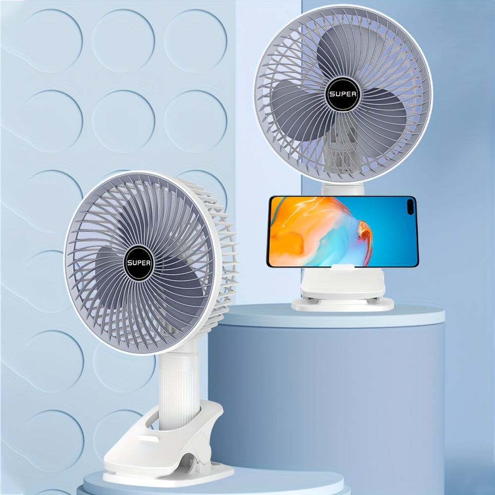 Portable Mini Desk Fan with Adjustable Angle - USB Rechargeable Clip-On Handheld Fan, Versatile Design with 3-Speed Settings - Ideal for Summer, Great for Dorms & Apartments