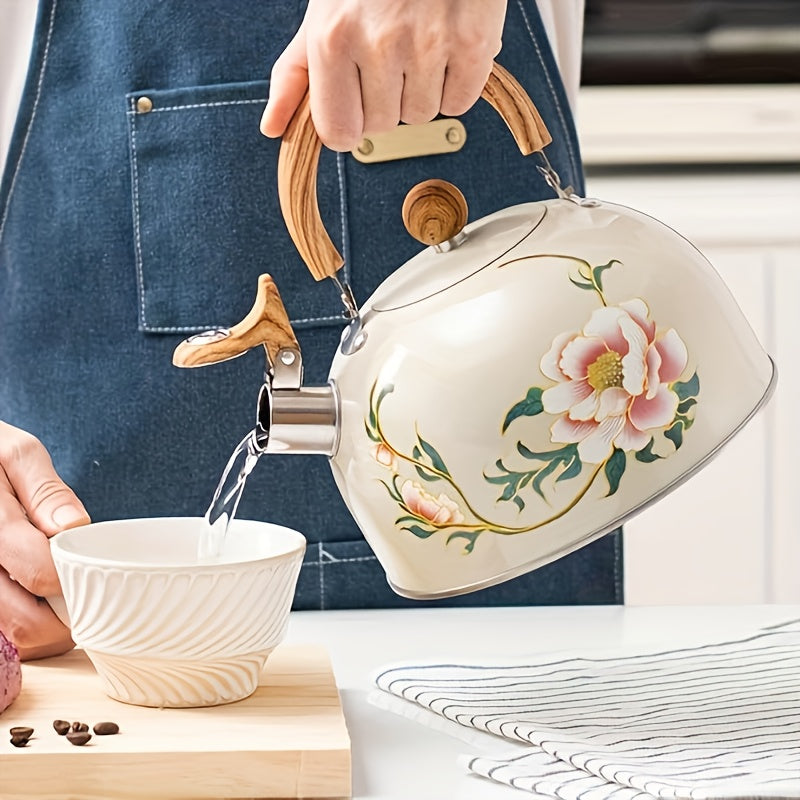 Chinese-style 3L stainless steel whistling tea kettle with handle, uncharged and suitable for stove top use.