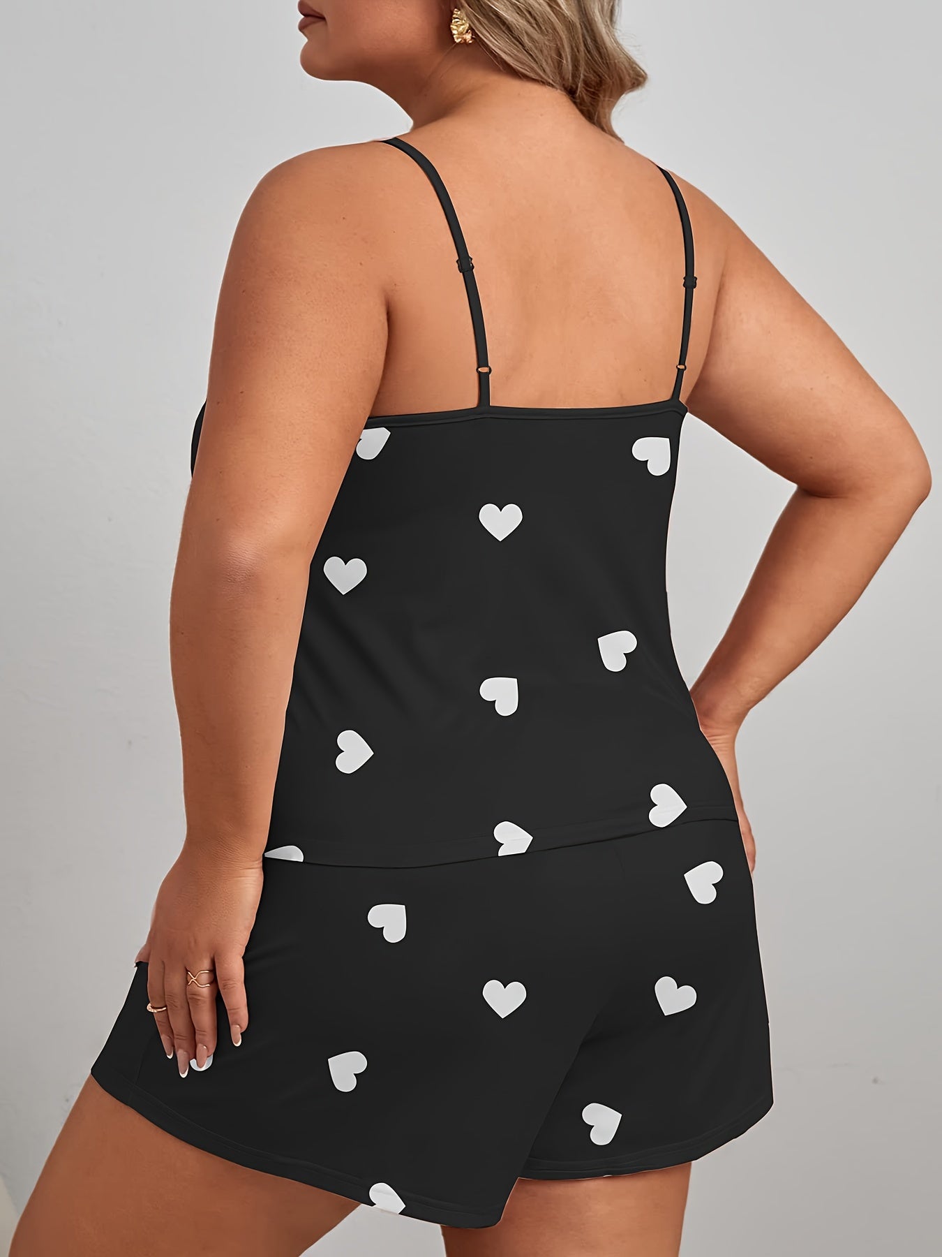 Plus size women's heart print pajama set with cami top and shorts