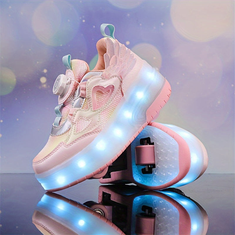 Breathable, durable, and stylish girls' light-up roller skates with rotating buckle closure.