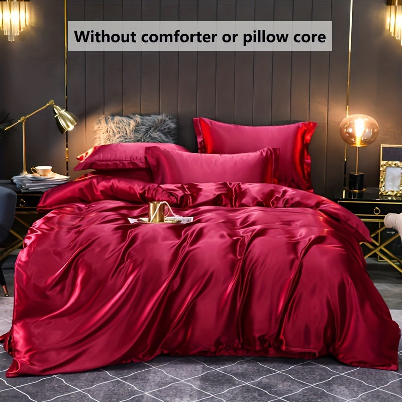 Three solid color satin duvet covers, silky and soft to the touch. Skin-friendly and comfortable, with breathable and sweat-absorbent properties. Perfect for bedrooms and living rooms. Set includes one duvet cover, two pillowcases, no duvet insert