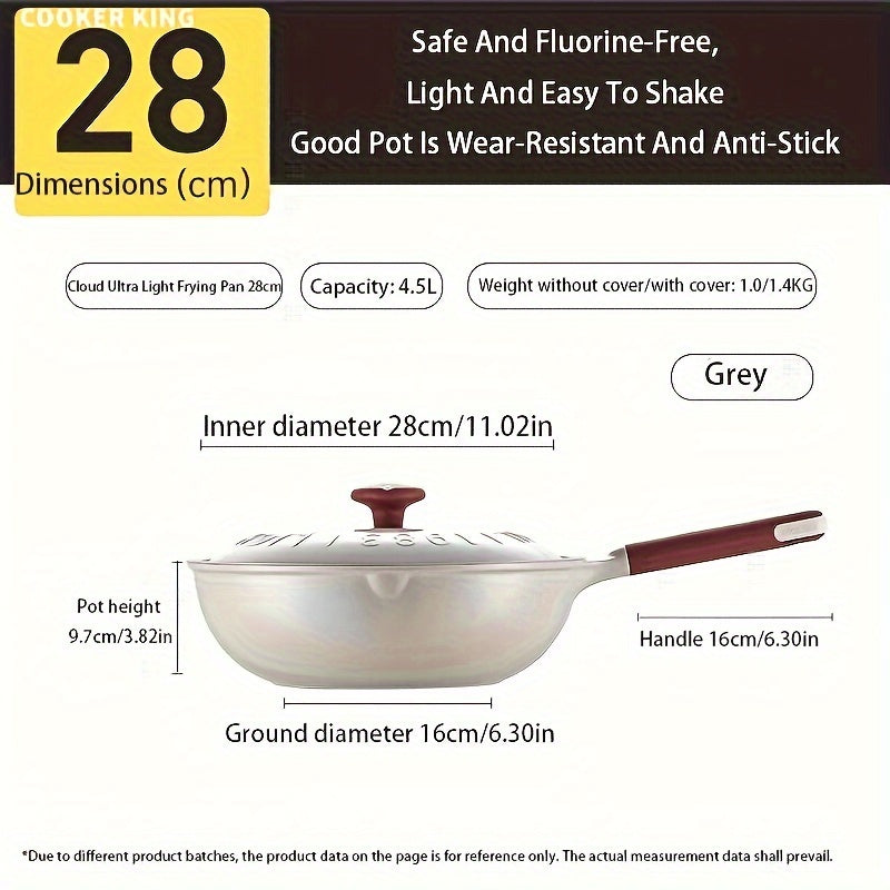 The Cooker King Nonstick Ceramic Saute Pan is available in 28, 30, and 32cm sizes. This healthy jumbo cooker is induction compatible and free of PFOA and PFAS. It comes with a lid and features a non-toxic, deep frying skillet design. The stay cool handle