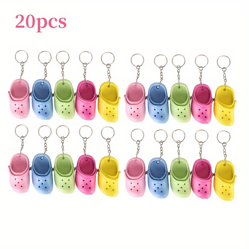 Set of 20 Mini Keychains - Silicone Shoe Charms available in 5 Colors, Ideal for Bags & Keys, Durable & Convenient Accessory for Women, Men, Girls, Boys - Great Gift Idea