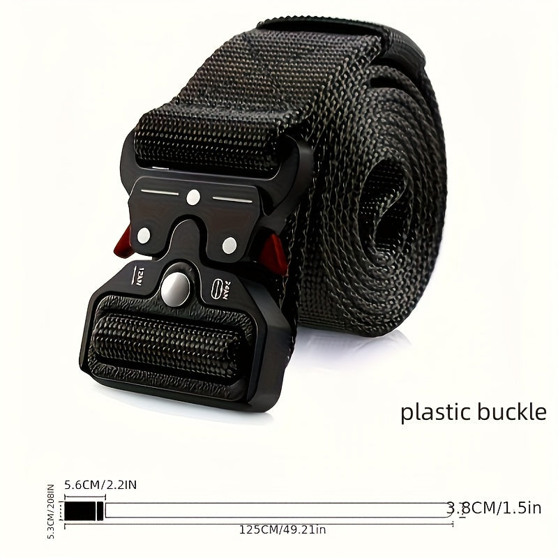 Outdoor training belt with plastic safety buckle, suitable for men and women, non-metallic leisure waist belt.