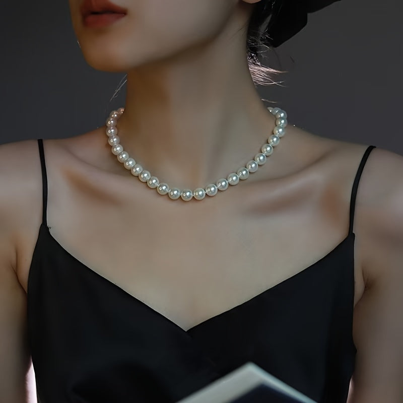 Exquisite French-inspired 12mm Freshwater Pearl Necklace in Vintage Style - Ideal for Daily Wear or Special Events. Makes a Sensual and Stylish Valentine's Day Gift, Comes with a Surprise Jewelry Box