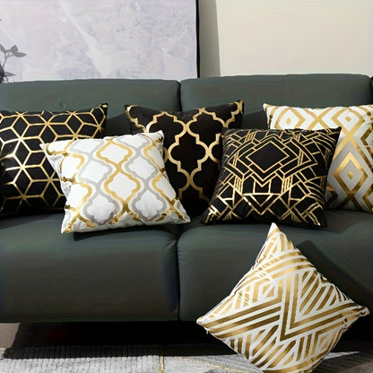 4 golden foil geometric throw pillow covers for decorating your home, room, bedroom, living room, car, or sofa.