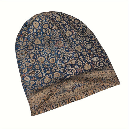 Beanie Inspired by Antique Tabriz Persian Rug, Boho-Chic Style - Soft, Stretchy Skull Cap for Men & Women, Machine Washable with Floral Print