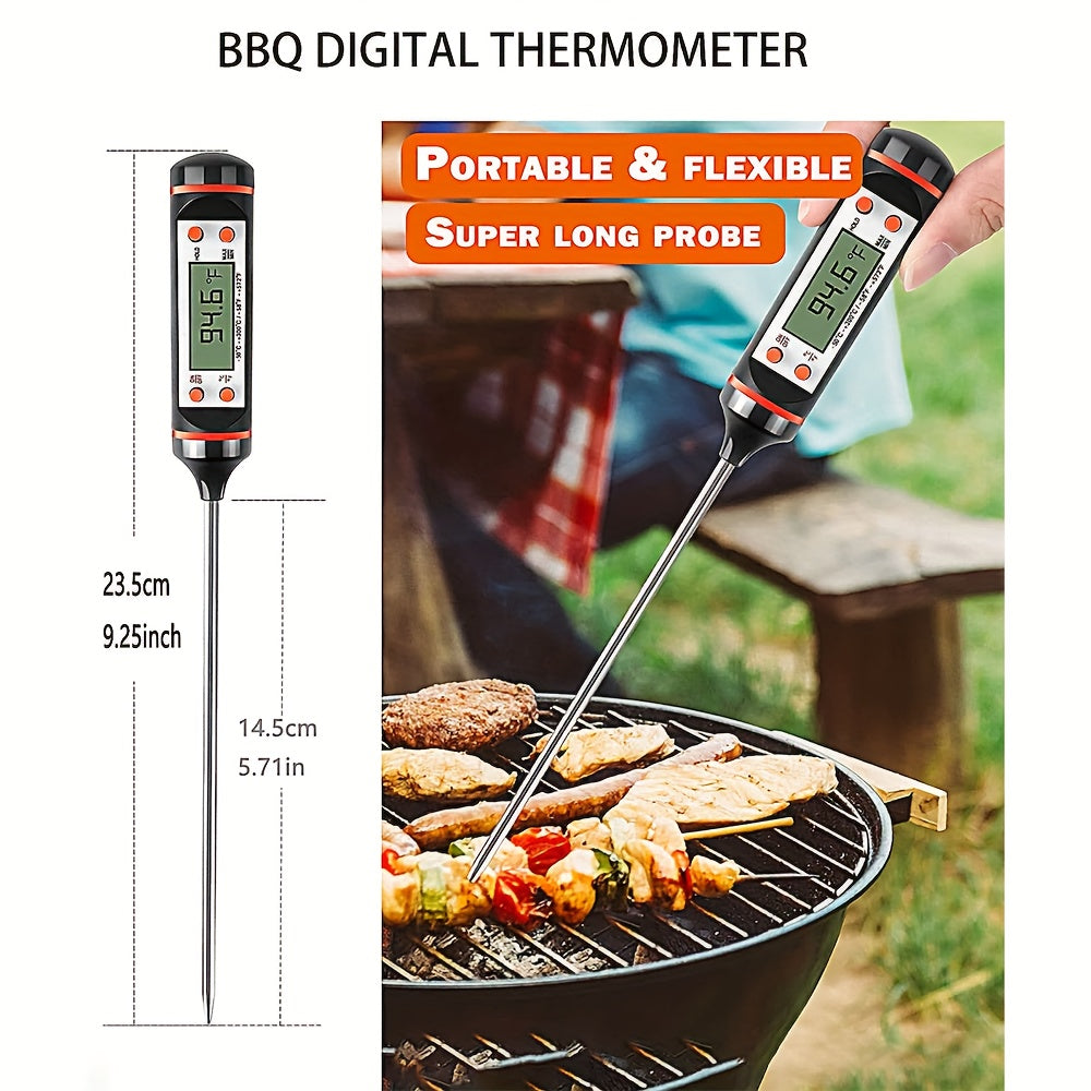 Digital meat thermometer TP-101 with LR44 battery for food cooking, BBQ probe measuring liquid temperatures with 0.1 accuracy, powered by battery, plastic material, non-rechargeable