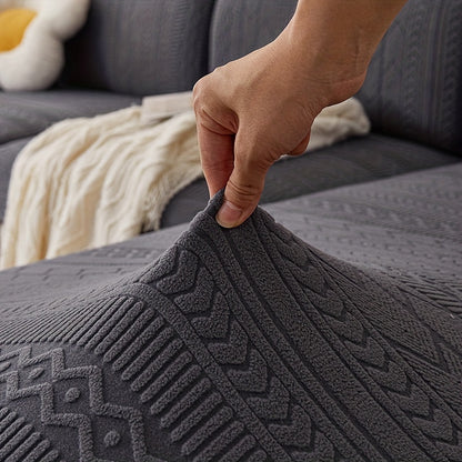 Bohemian style dark gray stripes sofa cover for all seasons, with elastic for home protection.