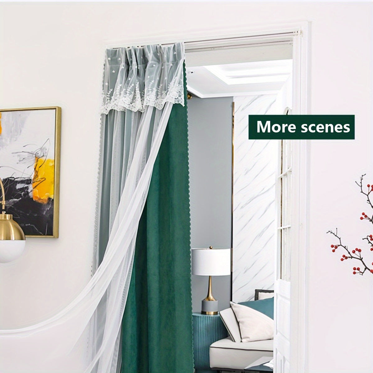 Drill-free curtain track with strong adhesive and silent sliding for bathrooms and dorms.