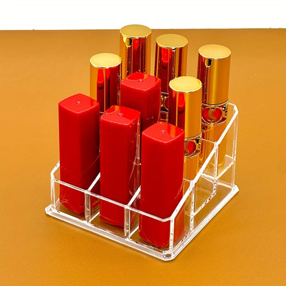 Stylish organizer for lipstick with multiple compartments made of lightweight plastic, ideal for bathroom and vanity storage.