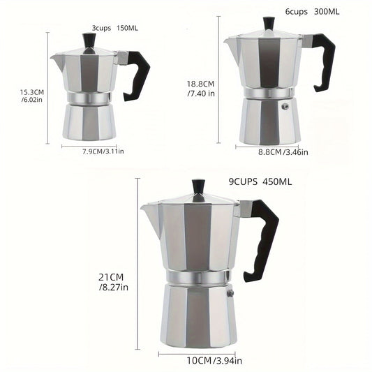 The Traditional Italian Espresso Maker - Stylish Aluminum Coffee Pot for Manual Brewing, No Electricity Required - Ideal for Making Mochas & Teas at Home, Elegant Design for Coffee Lovers, Handcrafted Espresso Machine|Classic Coffee Maker|Designed with a