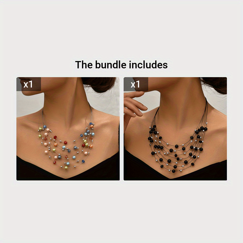 Handmade Multilayer Bohemian Necklace with Shimmering Imitation Pearls - Artisan-Crafted with Authentic Charm - A Feminine and Exquisite Gift for Ladies - Each Piece Features Unique Color Beads Randomly Arranged