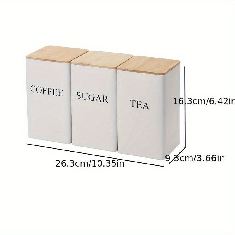 1 set of 3 pieces, which includes a coffee storage jar, a tea point coffee bean storage jar, and a square jar with a bamboo lid and iron art display