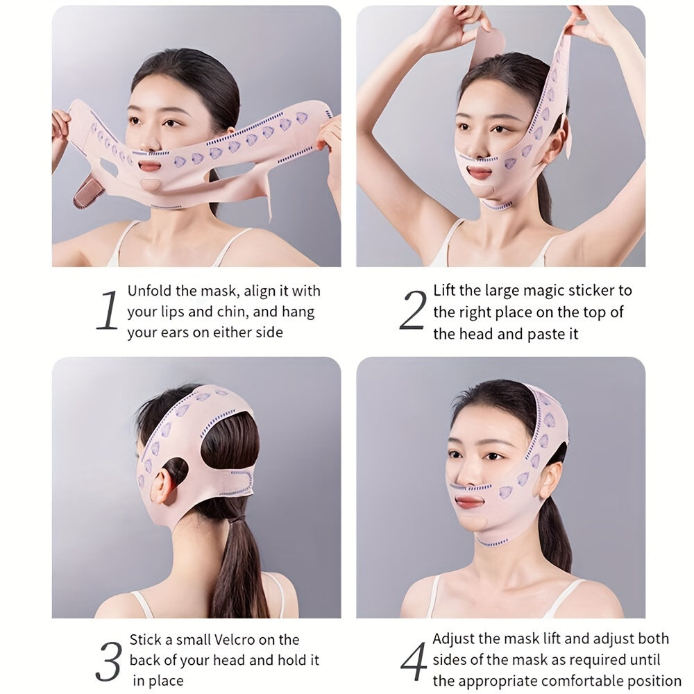 Adjustable Face Lifting Band for Facial Contouring and Beauty Salon Use, made with skin-friendly material and reusable fastening straps.