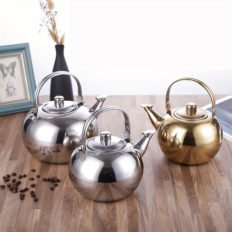 The Stainless Steel Teapot includes an Infuser for a flawless brewing experience of Coffee and Green Tea, suitable for both Home and Office settings.