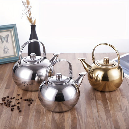 The Stainless Steel Teapot includes an Infuser for a flawless brewing experience of Coffee and Green Tea, suitable for both Home and Office settings.