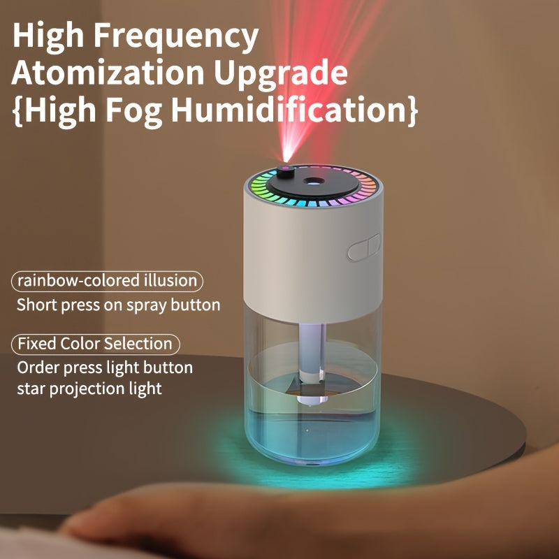 280mL Ultrasonic Humidifier with Starry Night Light Projector, USB Powered Aromatherapy Diffuser, Colorful Ambient Lighting, Portable for Home, Office, Vehicle. Battery not included.