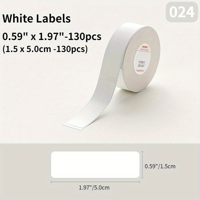 NIIMBOT Thermal Label Sticker Roll is white, waterproof, and oil-proof. Compatible with D11/D101/H1 Series Printers, it features strong adhesive, no ink needed. Ideal for home and