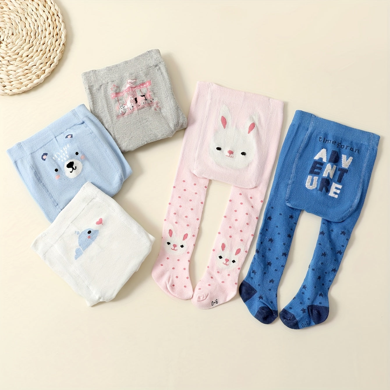 Toddler girls' 3-pack knitted tights with cute animal prints, made of a spring/fall cotton blend for soft warmth. Hand wash only. Made of polyester and spandex blend.