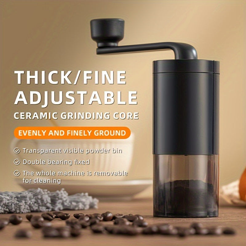 One piece of Portable Manual Coffee Grinder featuring Adjustable Ceramic Burrs, crafted from Stainless Steel and ABS with a Hand Cranked mechanism. Ideal for use in Offices, Travel, and Camping. Equipped with a High-Precision Grinding Core that is