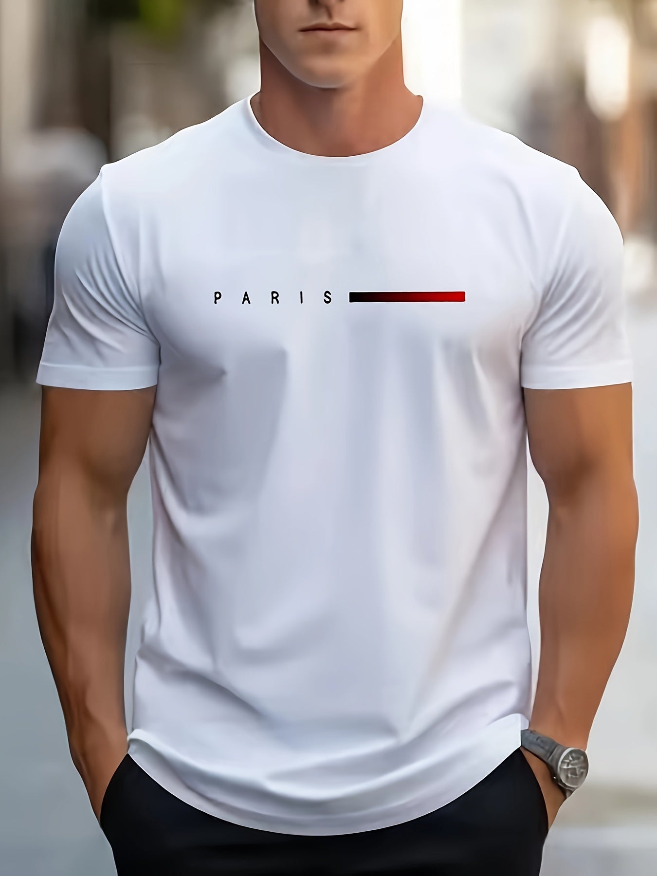 Paris Letters Print Men's Fashion Tee - Casual and Breathable for Spring and Summer. Ideal for Leisure Vacation. Great Gift for Men.