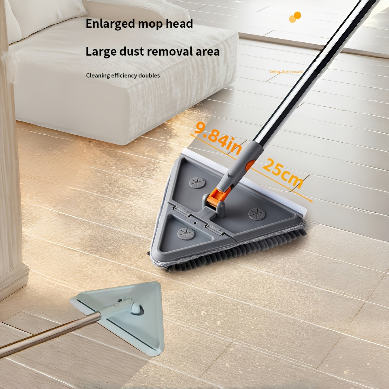 Multi-functional Triangle Mop for Walls & Ceilings - Adjustable, Collapsible Design with 4 Washable Microfiber Pads for Effortless Cleaning in Kitchens, Bathrooms, and Living Areas.