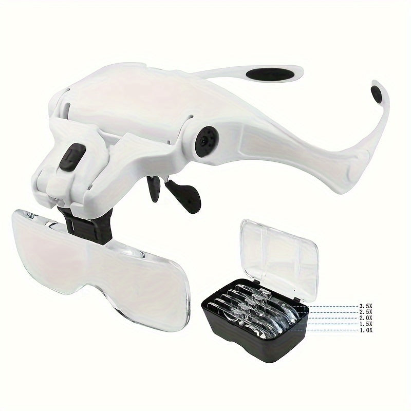 Adjustable head-mounted reading magnifier with 1.0x to 3.5x zoom, perfect for office use.