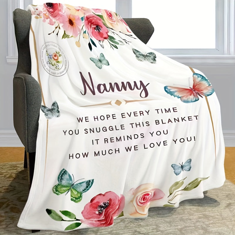 Grandnanny Gift Blanket: Luxuriously Soft Flannel, Perfect Birthday Surprise from the Next Generation, Vibrant Tropical Floral Pattern, Ultimate Comfort Year-Round for Couch or Bed