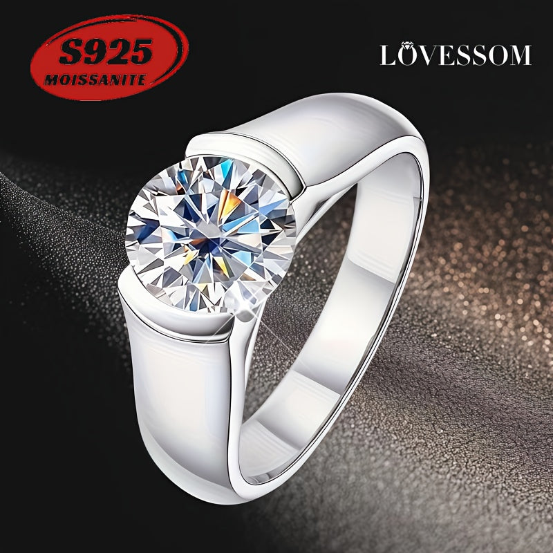 Elegant 925 Silver Wedding Ring with Inlaid Shiny Moissanite Band and Gift Box