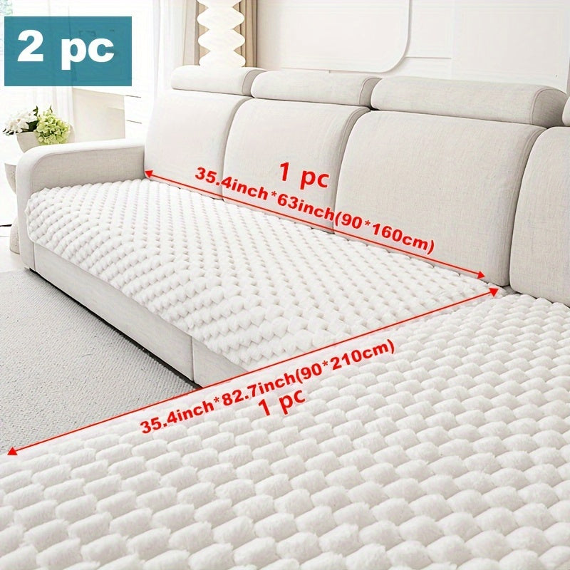 Solid color plush sofa cushion cover, pet-friendly, anti-slip, machine washable.