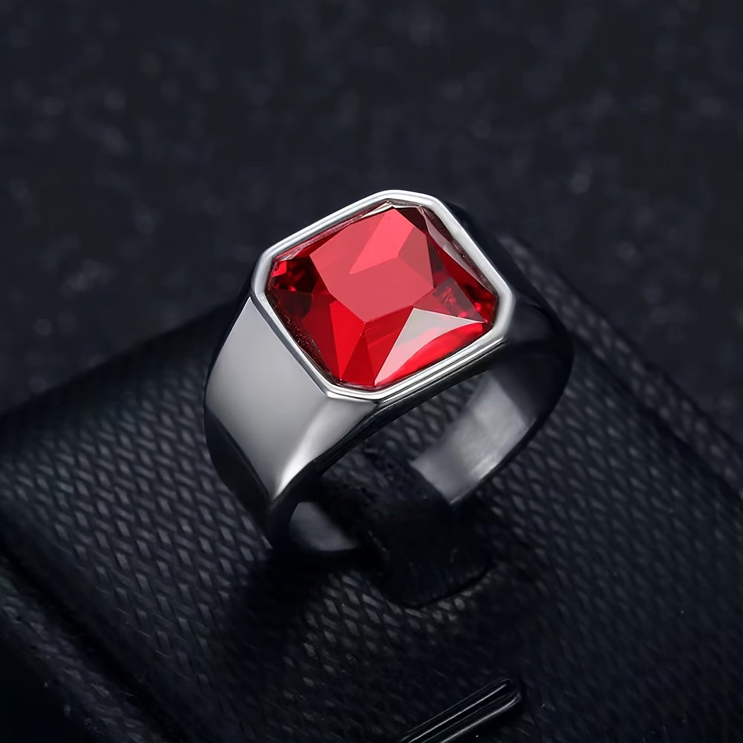 Stylish Stainless Steel Ring with Synthetic Zirconia - May Birthstone for Men and Women. Perfect for Parties, Banquets, or as a Valentine's Day Gift. From our Summer Collection, this Plated Fashion Jewelry adds a touch of elegance to any outfit.