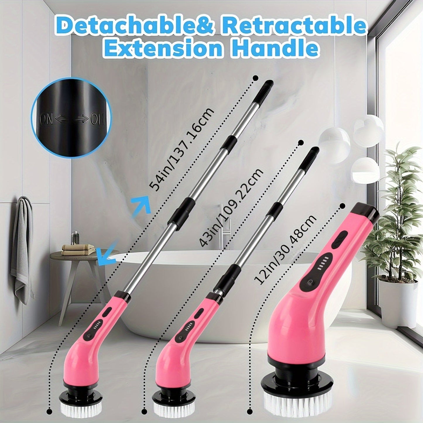 IAGREEA Electric Rotating Scrubber comes with 9/6 Replaceable Brush Heads, Adjustable Speed, Extendable Handle, USB Rechargeable 2000mAh Lithium Battery, Power Indicator, perfect for Home/Office Cleaning, Great as a Gift Option.