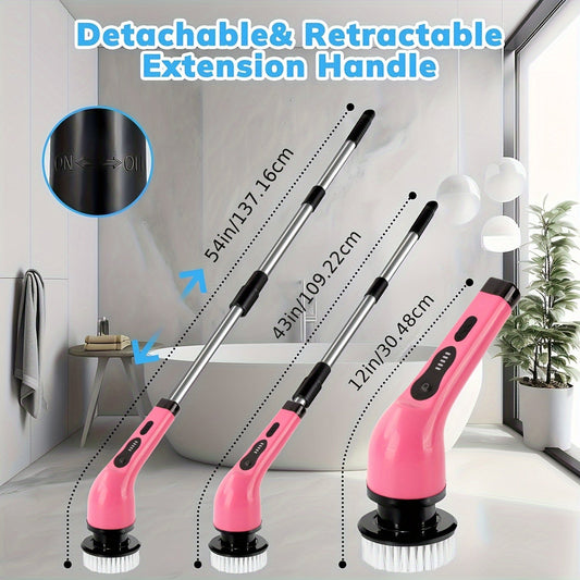 IAGREEA Electric Rotating Scrubber comes with 9/6 Replaceable Brush Heads, Adjustable Speed, Extendable Handle, USB Rechargeable 2000mAh Lithium Battery, Power Indicator, perfect for Home/Office Cleaning, Great as a Gift Option.