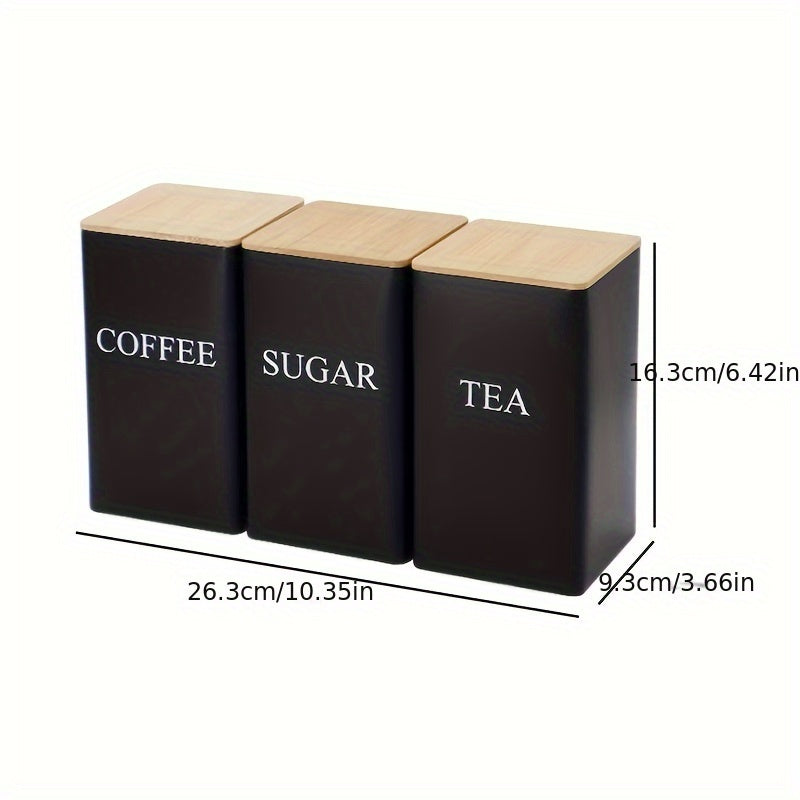 1 set of 3 pieces, which includes a coffee storage jar, a tea point coffee bean storage jar, and a square jar with a bamboo lid and iron art display