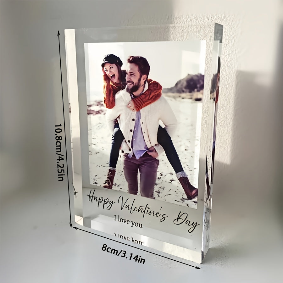 Acrylic Photo Block with Custom Engraving for Special Occasions - Perfect for Valentine's Day, Anniversaries, Birthdays, and Home Decor - Thoughtful Christmas or Valentine's Gift Idea.