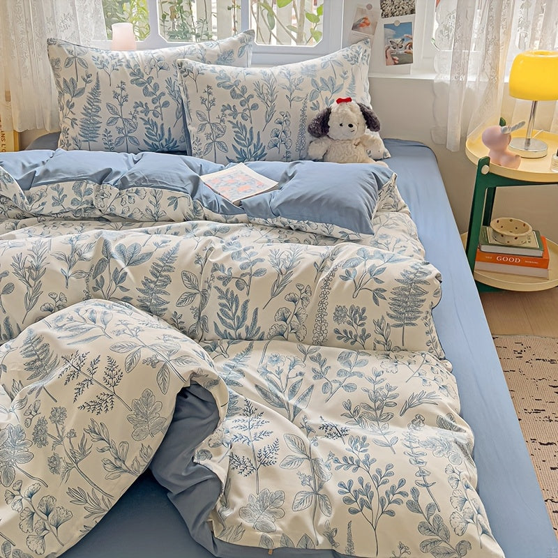 Soft floral print bedding set includes duvet cover and 2 pillowcases, made of breathable polyester with zip closure. Suitable for all seasons, perfect for bedrooms and guest rooms.