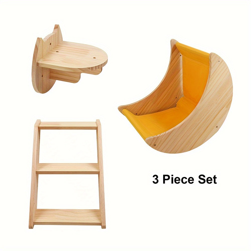 Cat Climbing Tower Set - 3 pieces, made of natural wood, indoor play & exercise station for cats.