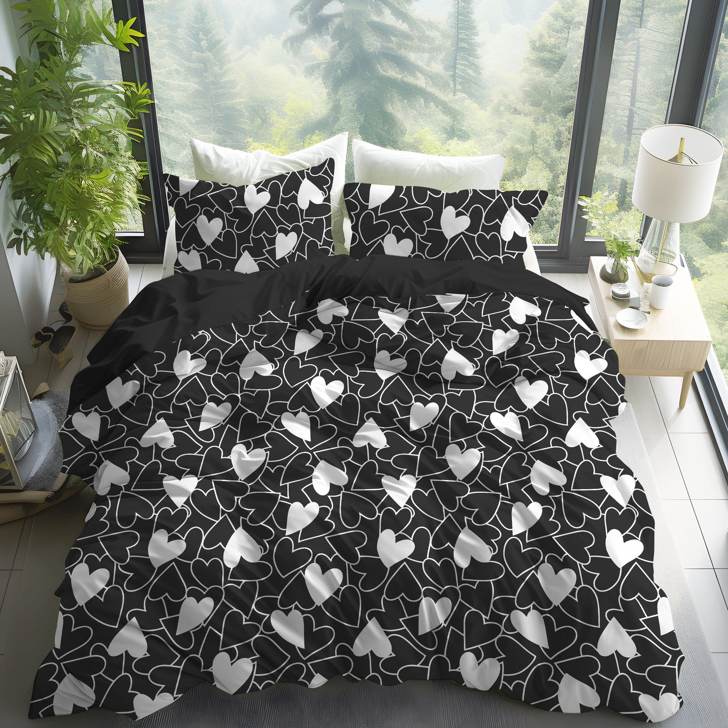 Get ready for the season of love with our Heart Print Valentine's Day Bedding Set. This set includes 1 Duvet Cover and 2 Pillowcases, all brushed for a soft and comfortable feel. Perfect for any bedroom or guest room, this skin-friendly set is suitable