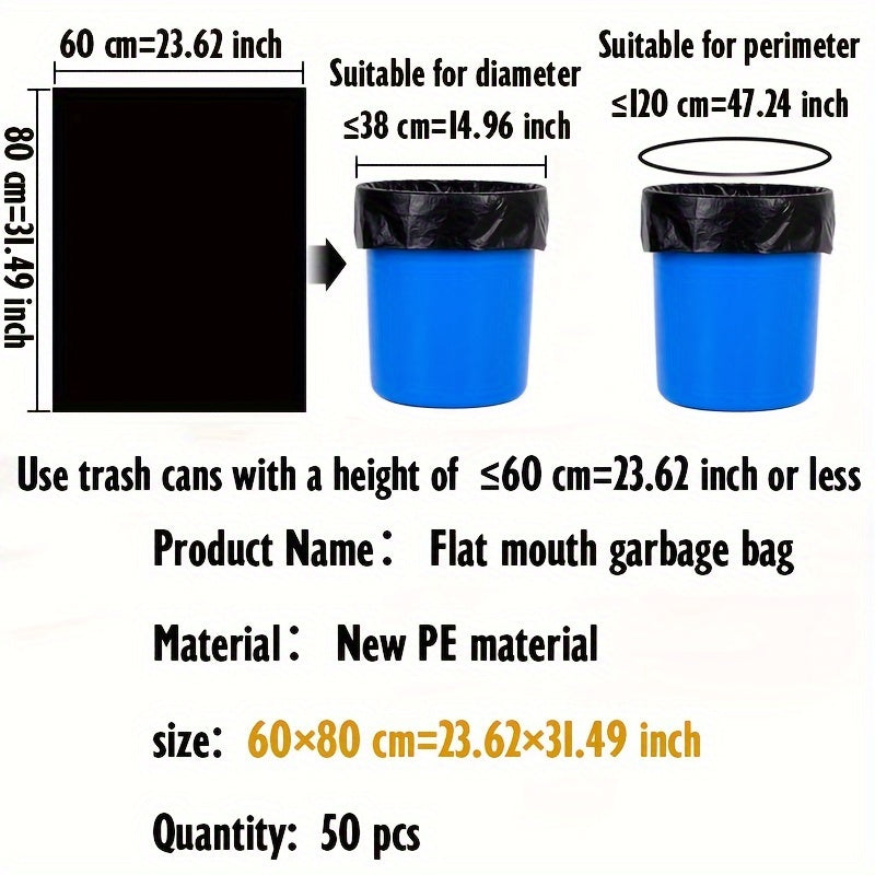 "50 dona 7-gallon va 30-gallon bir martalik chiqindi sumkalari. Ushbu qalin sumkalar ochiq havoda, sanoatda, mehmonxonada, hovlida va boshqa chiqindilarni tashlash ehtiyojlari uchun ideal."