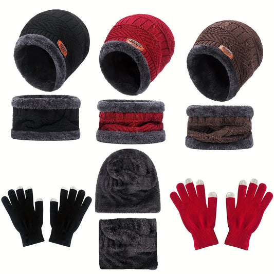 Winter Warm Velvet Hat Scarf Gloves Set, includes 2 pieces and 1 pair, perfect for boys and girls. Ideal for outdoor riding, this set features a hat, beanies, neck protection scarf, and cap.