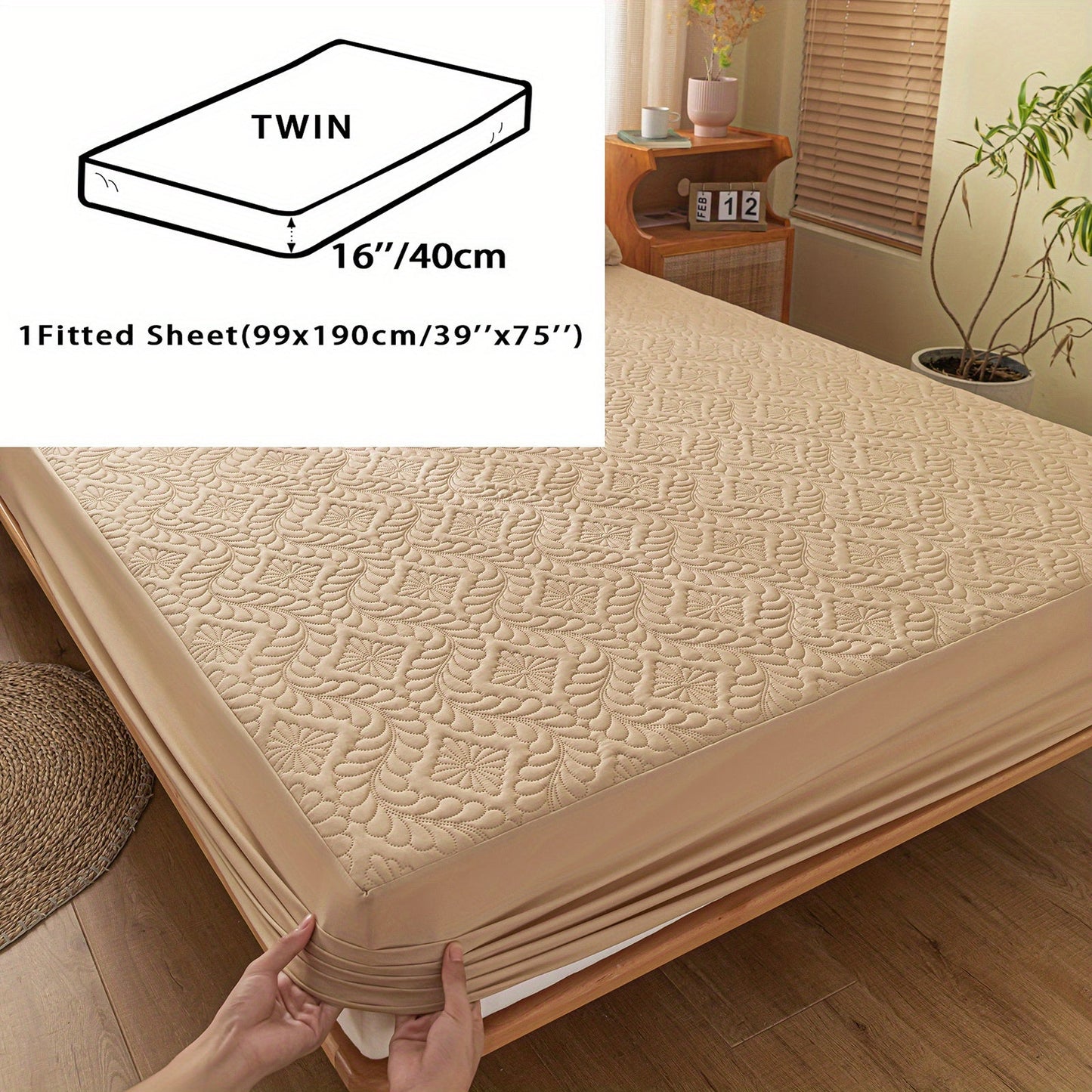 One set of two pieces of 100% waterproof mattress protector pillowcases made of 3D air bamboo fabric. The mattress cover is designed to provide cooling and is smooth, soft, and breathable. It is noiseless and washable, with a deep pocket size ranging