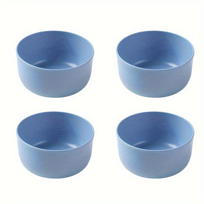 4-piece plastic tableware set with reusable training, BBQ, noodles, and dessert bowls. Safe for dishwasher and microwave. Perfect for home, family day, camping, picnic, or party. Ideal kitchen supplies and dinnerware accessories.