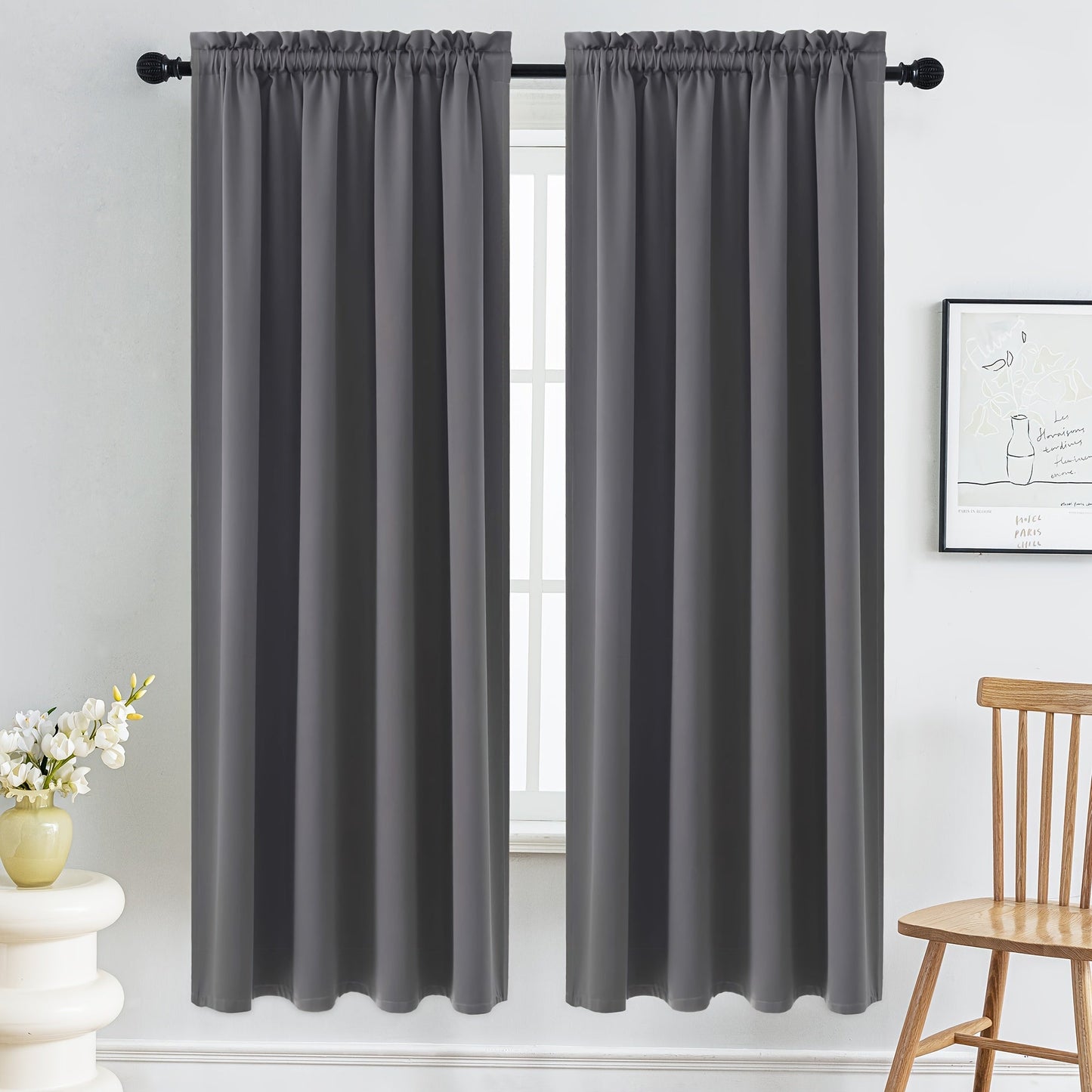 Set of 2 Classic Navy Blue Blackout Curtains - Protects Against UV Rays, Insulates Against Heat, Resistant to Fading - Features Rod Pocket Design for Bedroom, Living Room, or Office - Easy to Clean in Washing Machine, Enhances Privacy, Made with Durable